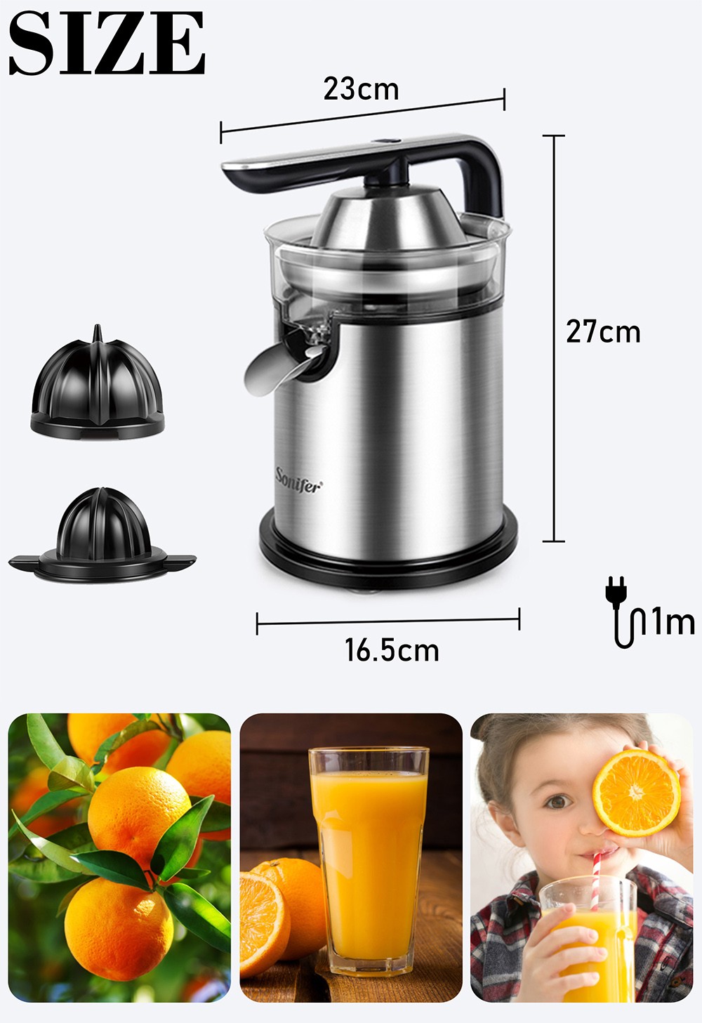 Sonifer SF5523 300W Press Orange Juicer Machine, Stainless Steel Citrus Juicer Maker Extractor, Lemon Fruit Squeezer