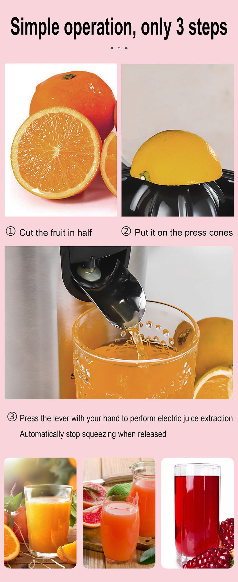 Sonifer SF5526 100W Citrus Press Juicer, Stainless Steel Orange Juice Maker Extractor, Lemon Pomegranate Fruit Squeezer