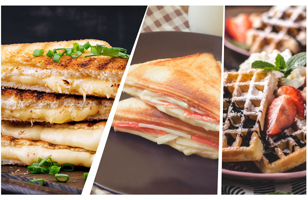 Sonifer SF6050 800W Electric Waffle Maker, 3-in-1 Grill Sandwich Panini Plate, Toaster Breakfast Machine, Non-stick