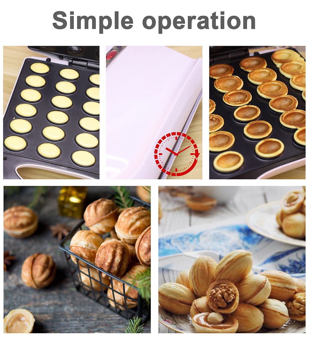 Sonifer SF6062 1400W Electric Walnut Cake Waffle Maker, 24 Holes Nuts Plate, Non-stick Cooking Biscuits Making Machine