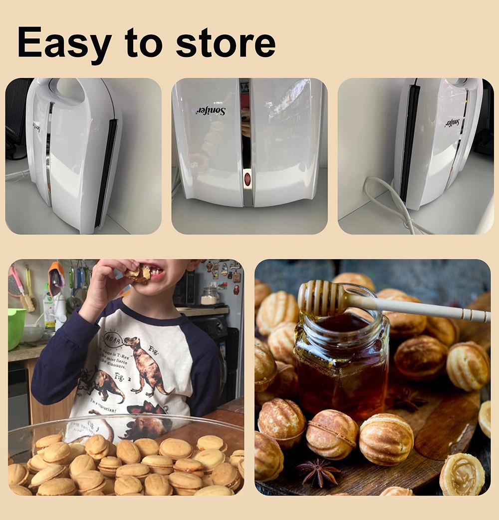 Sonifer SF6062 1400W Electric Walnut Cake Waffle Maker, 24 Holes Nuts Plate, Non-stick Cooking Biscuits Making Machine