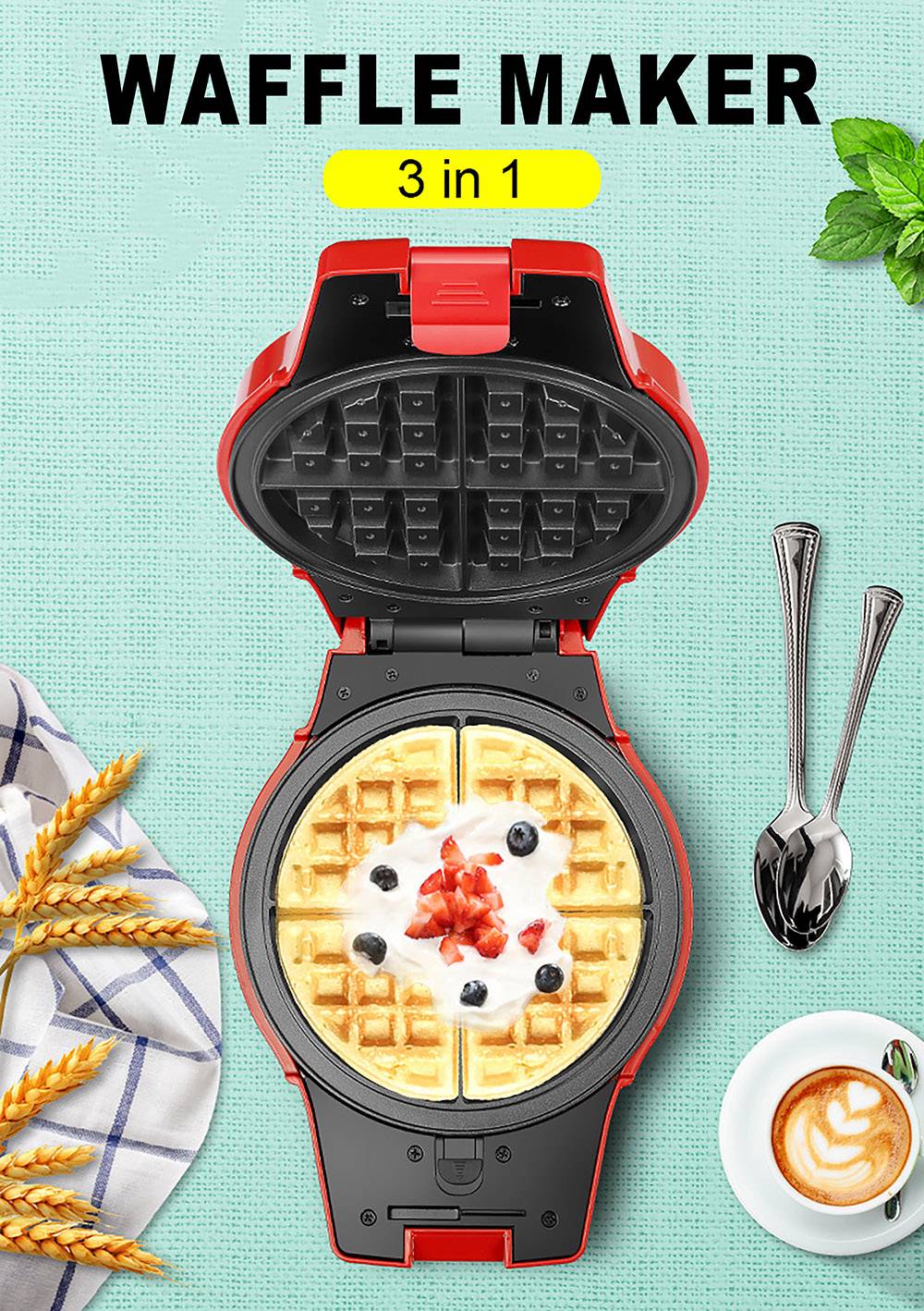 Sonifer SF6083 1000W Electric Waffle Maker, 3-in-1 Waffle Donuts Omelet Plates, Non-stick Coating Breakfast Machine