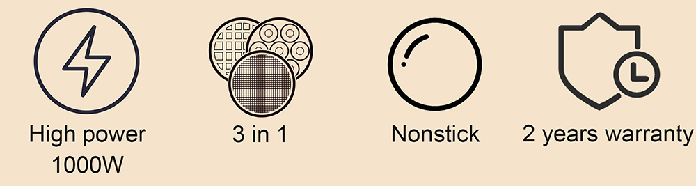 Sonifer SF6083 1000W Electric Waffle Maker, 3-in-1 Waffle Donuts Omelet Plates, Non-stick Coating Breakfast Machine