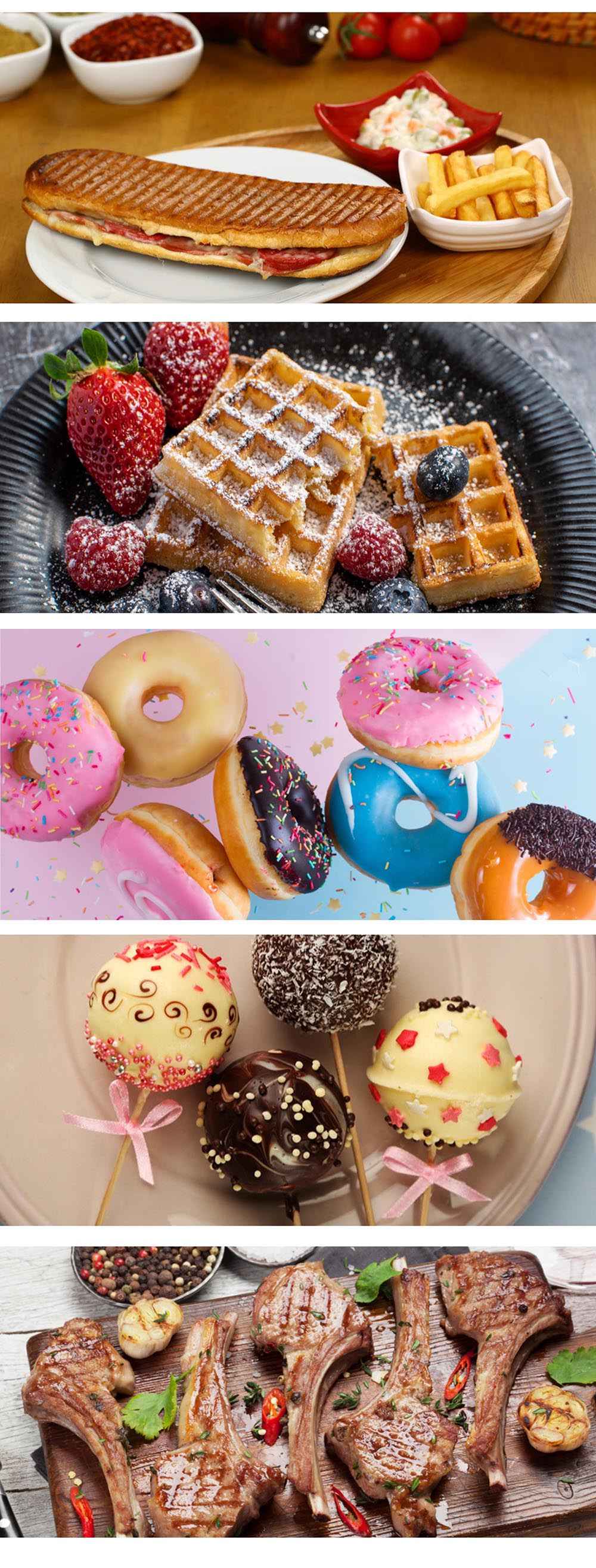 Sonifer SF6093 800W Electric Waffle Maker, 7-in-1 Cake Donuts Panini Churros Barbecue Plate 180 Degree Rotatable Machine