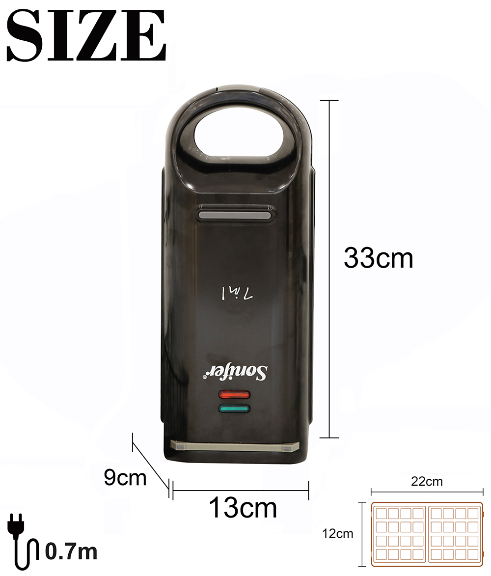 Sonifer SF6093 800W Electric Waffle Maker, 7-in-1 Cake Donuts Panini Churros Barbecue Plate 180 Degree Rotatable Machine