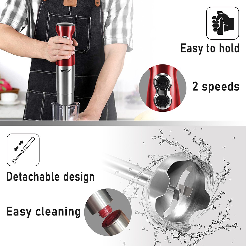 Sonifer SF8054 1100W Electric Food Mixer, 800ml, 2 Speeds Hand Blender, 4-blade Ice Crushing, Vegetable Fruit Blender