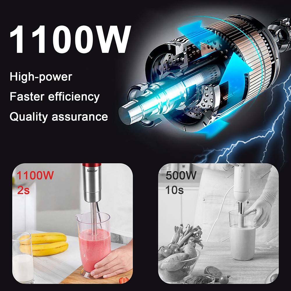 Sonifer SF8054 1100W Electric Food Mixer, 800ml, 2 Speeds Hand Blender, 4-blade Ice Crushing, Vegetable Fruit Blender