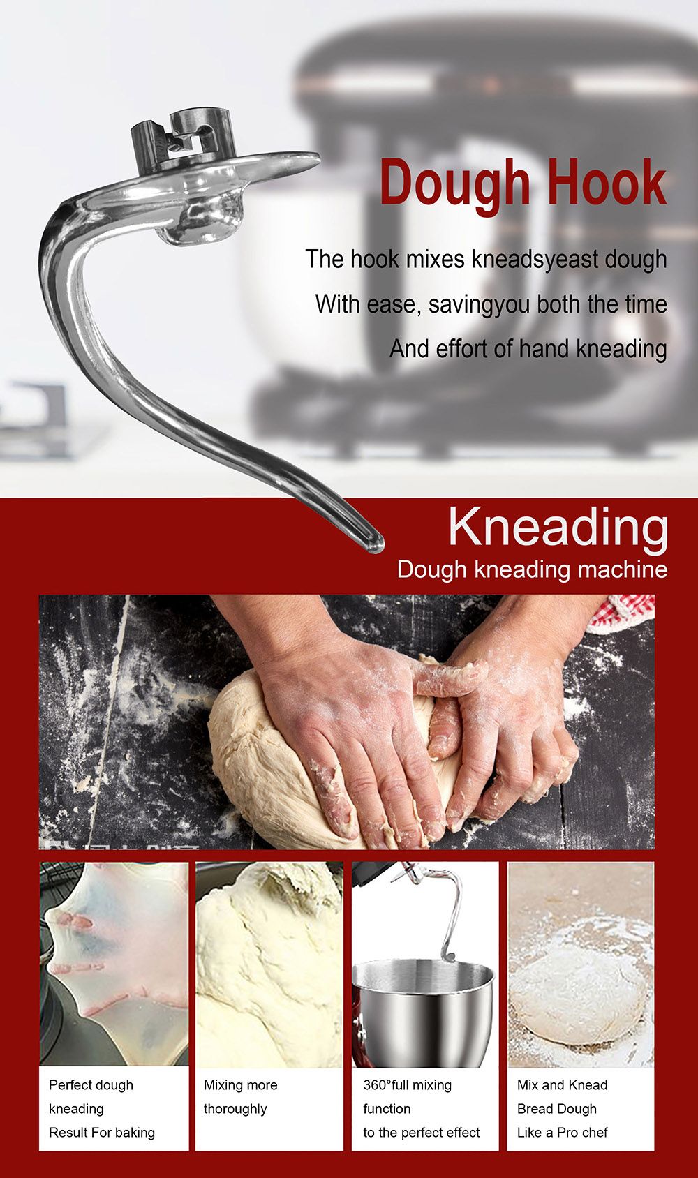 Sonifer SF8064 1400W Chef Machine Food Blender Stand Mixer, Cream Whisk Cake Dough Mixer with Mixing Bowl Metal Gear