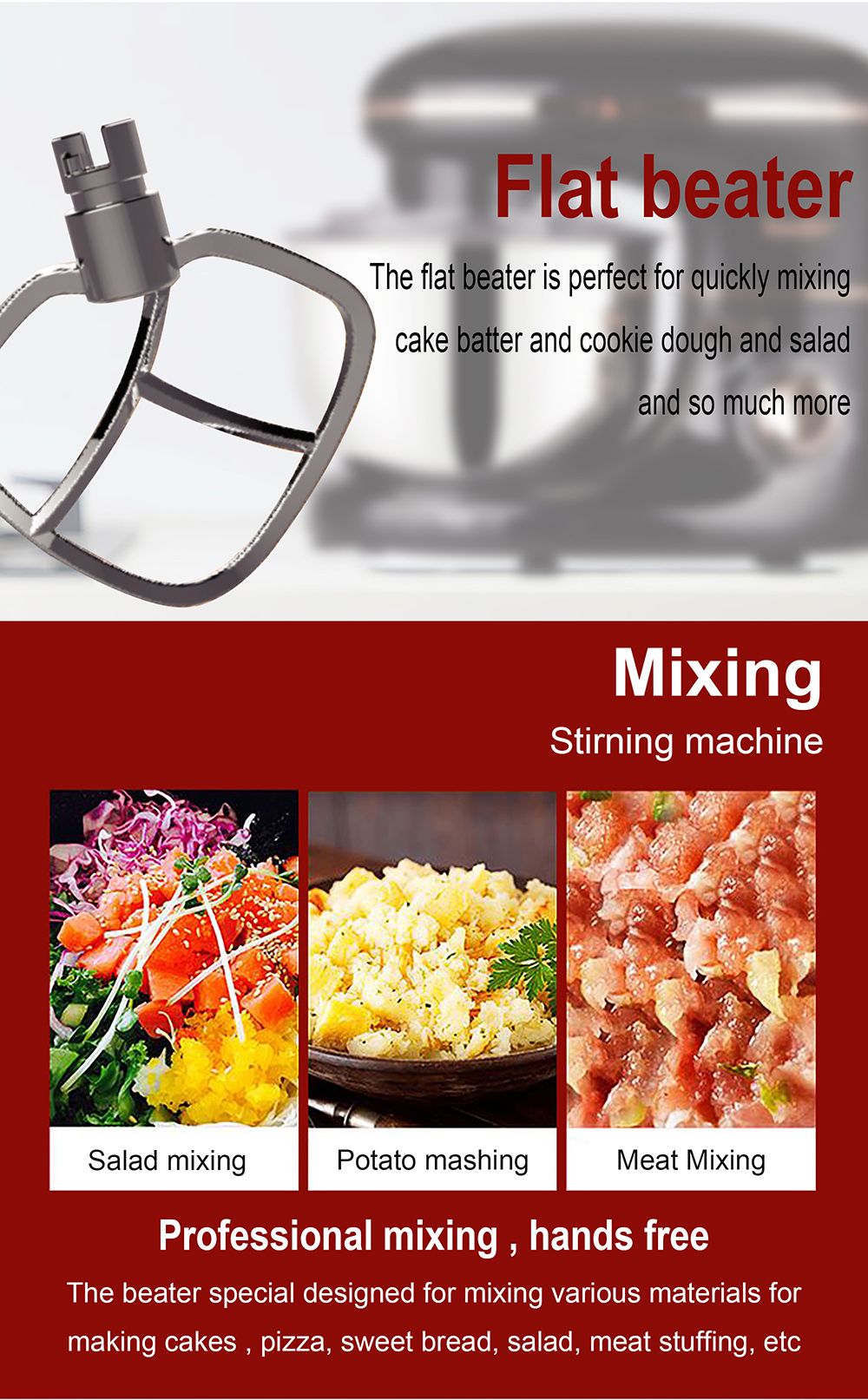 Sonifer SF8064 1400W Chef Machine Food Blender Stand Mixer, Cream Whisk Cake Dough Mixer with Mixing Bowl Metal Gear