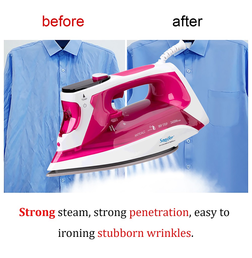 Sonifer SF9025 2400W Clothes Steam Iron with LCD Display, Household Fabric Electric Iron, 11 Selectable Ironing Programs