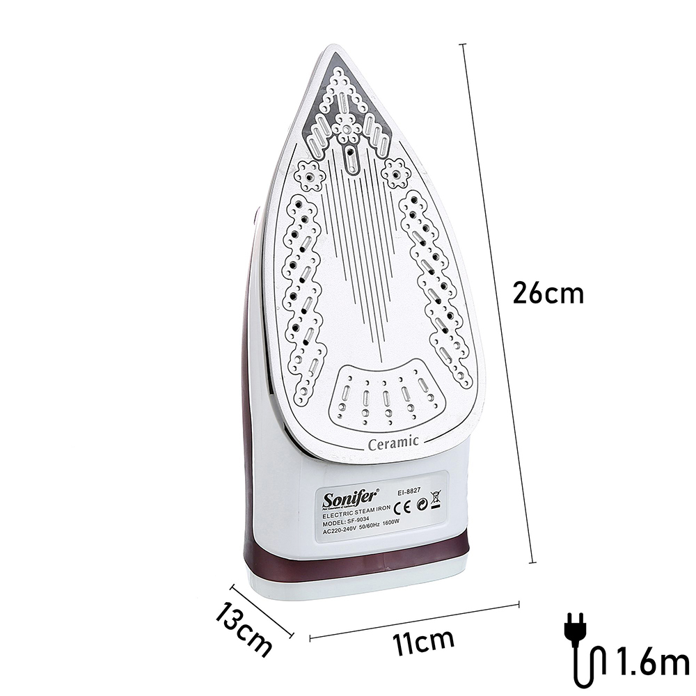 Sonifer SF9034 1600W Clothes Electric Iron, Ceramic Soleplate, Fabric Steam Iron, 160ml Water Tank, Vertical Fast Heat