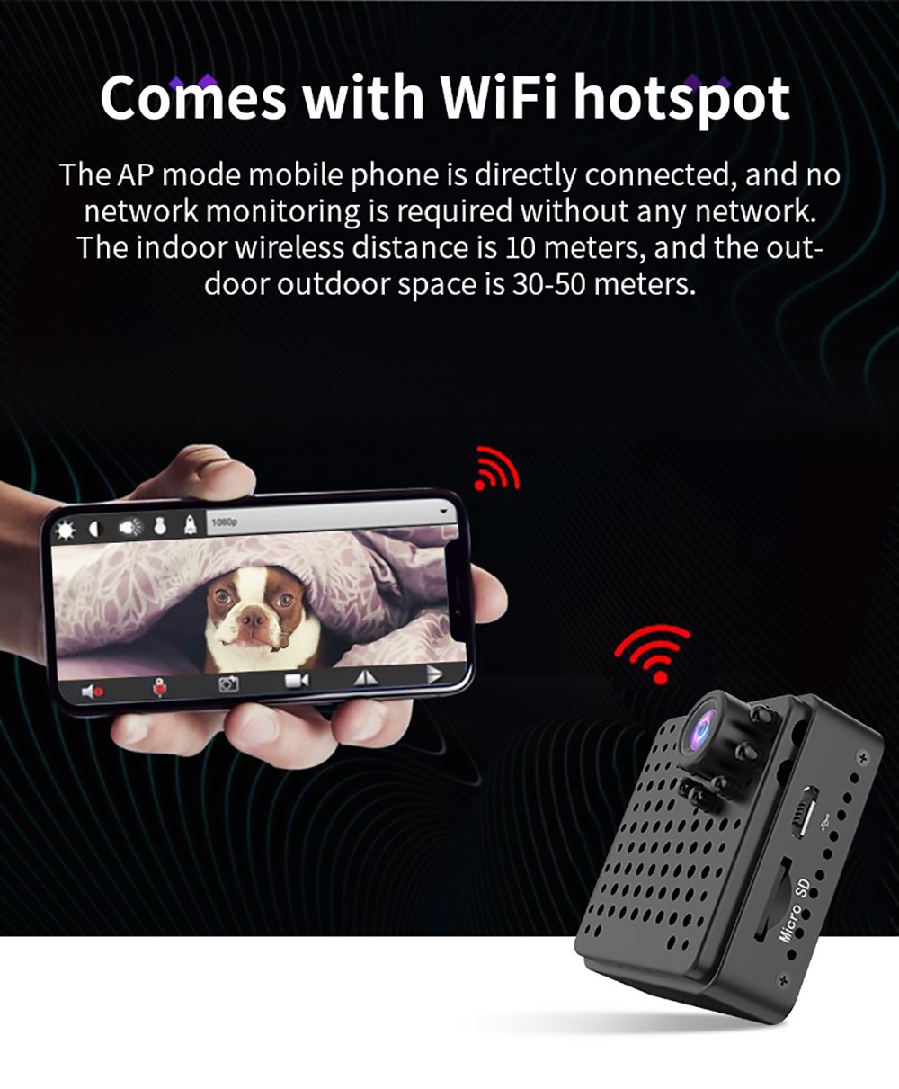 W18 1080P HD WiFi Mini Surveillance Camera, 1000mAh Infrared Night Vision Camera, 155 Degree Wide Angle Motion Detection