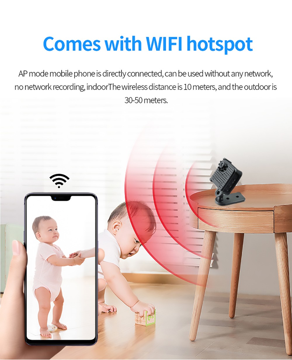 W18 1080P HD WiFi Mini Surveillance Camera, 1000mAh Infrared Night Vision Camera, 155 Degree Wide Angle Motion Detection