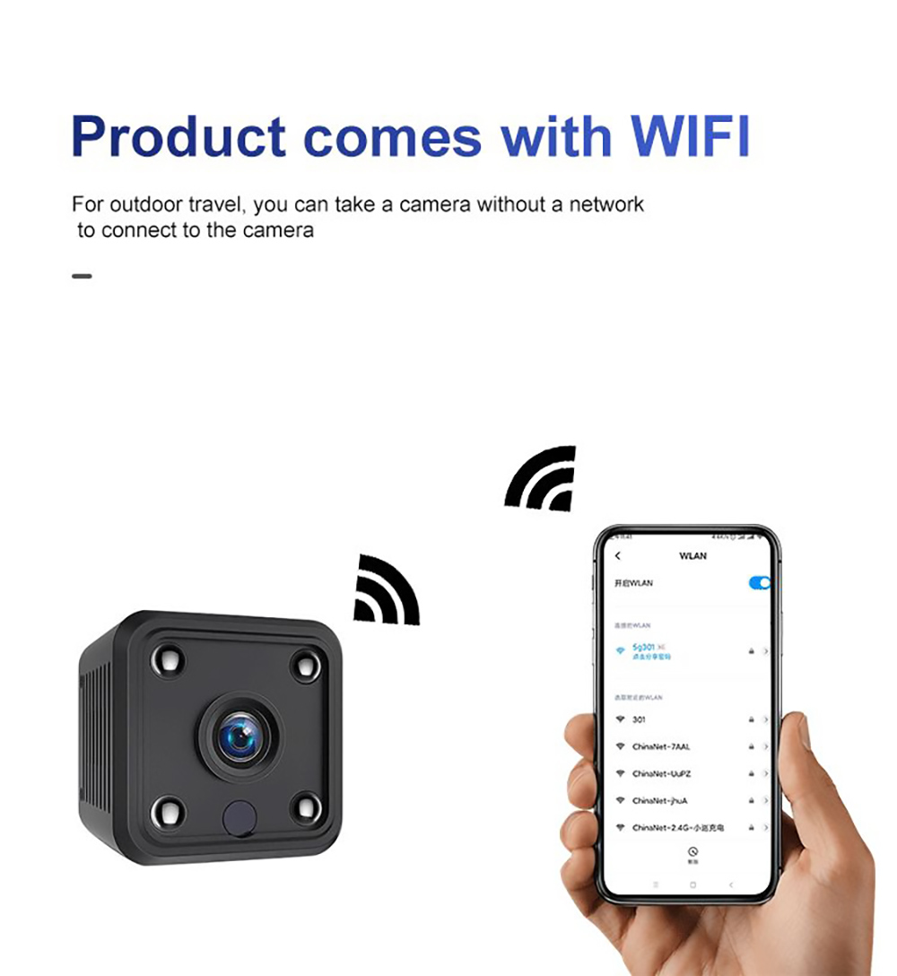 X6 Home Square Mini Wireless Camera, 1080P HD Infrared Night Vision, Security WiFi Camera, 300mAh Battery - Black