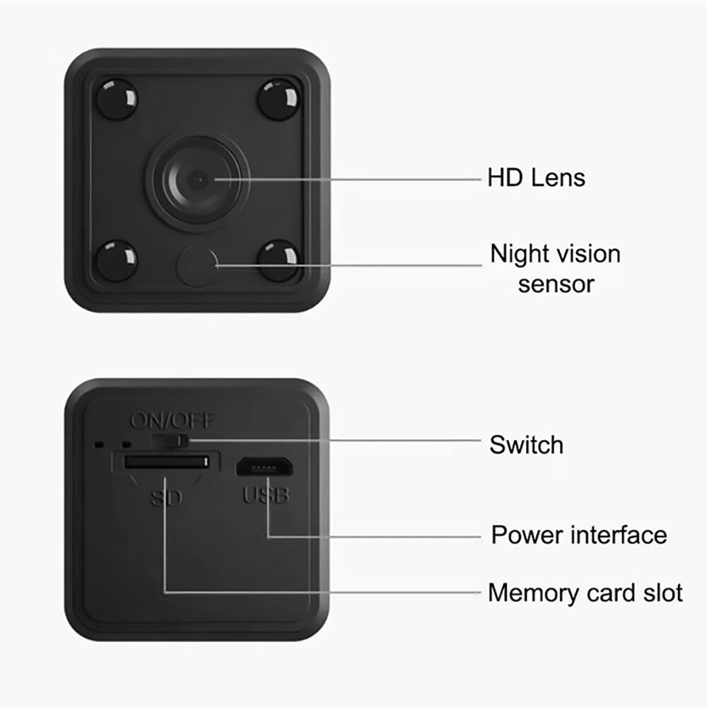 X6 Home Square Mini Wireless Camera, 1080P HD Infrared Night Vision, Security WiFi Camera, 300mAh Battery - Black