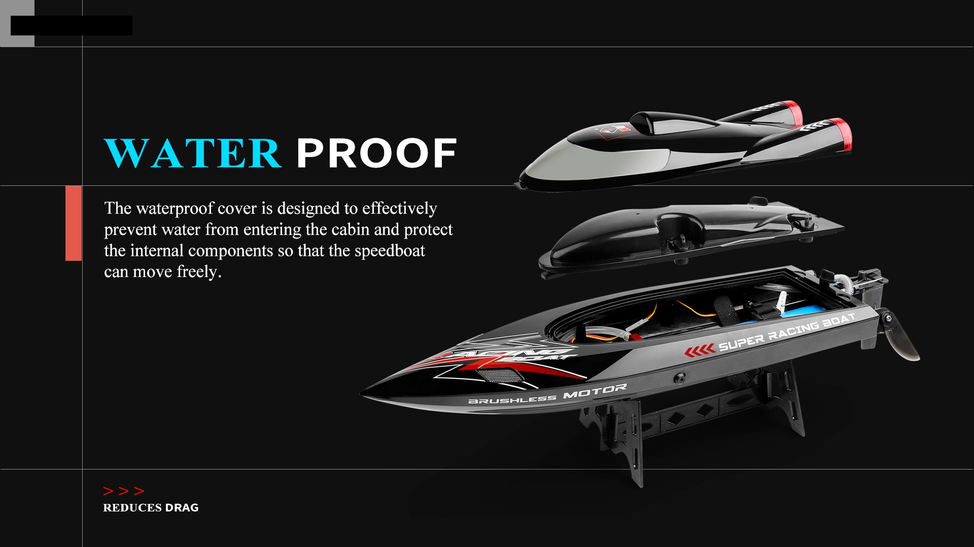 WLtoys WL916 High Speed 2.4G RC Boat Brushless Motor Racing Boat 60km/h Ship Toys for Kids Black - Three Batteries