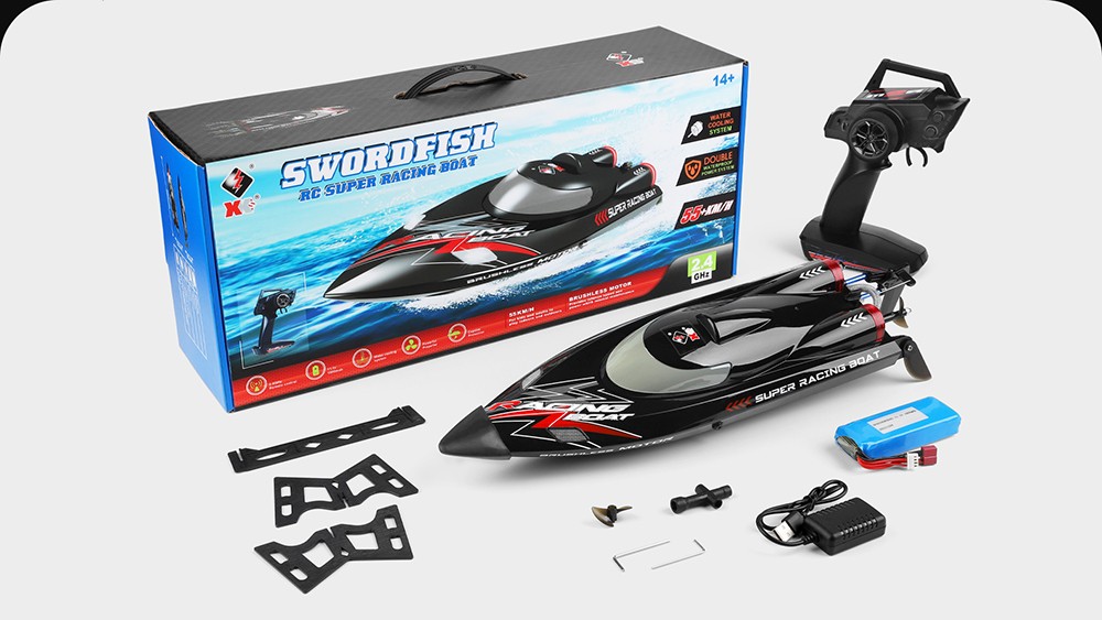 WLtoys WL916 High Speed 2.4G RC Boat Brushless Motor Racing Boat 60km/h Ship Toys for Kids Black - Three Batteries
