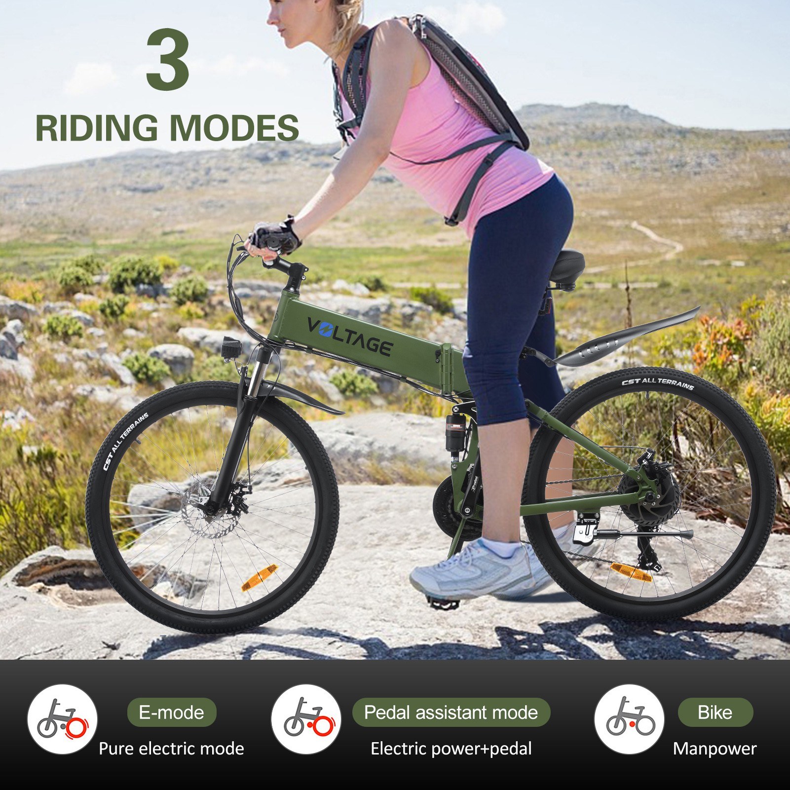 KAISDA K1-V Electric Bike 26 Inch Foldable Mountain Bike 250W Motor 25Km/h Max Speed 36V 10.4Ah Battery 70KM Max Range 120KG Max Load - White