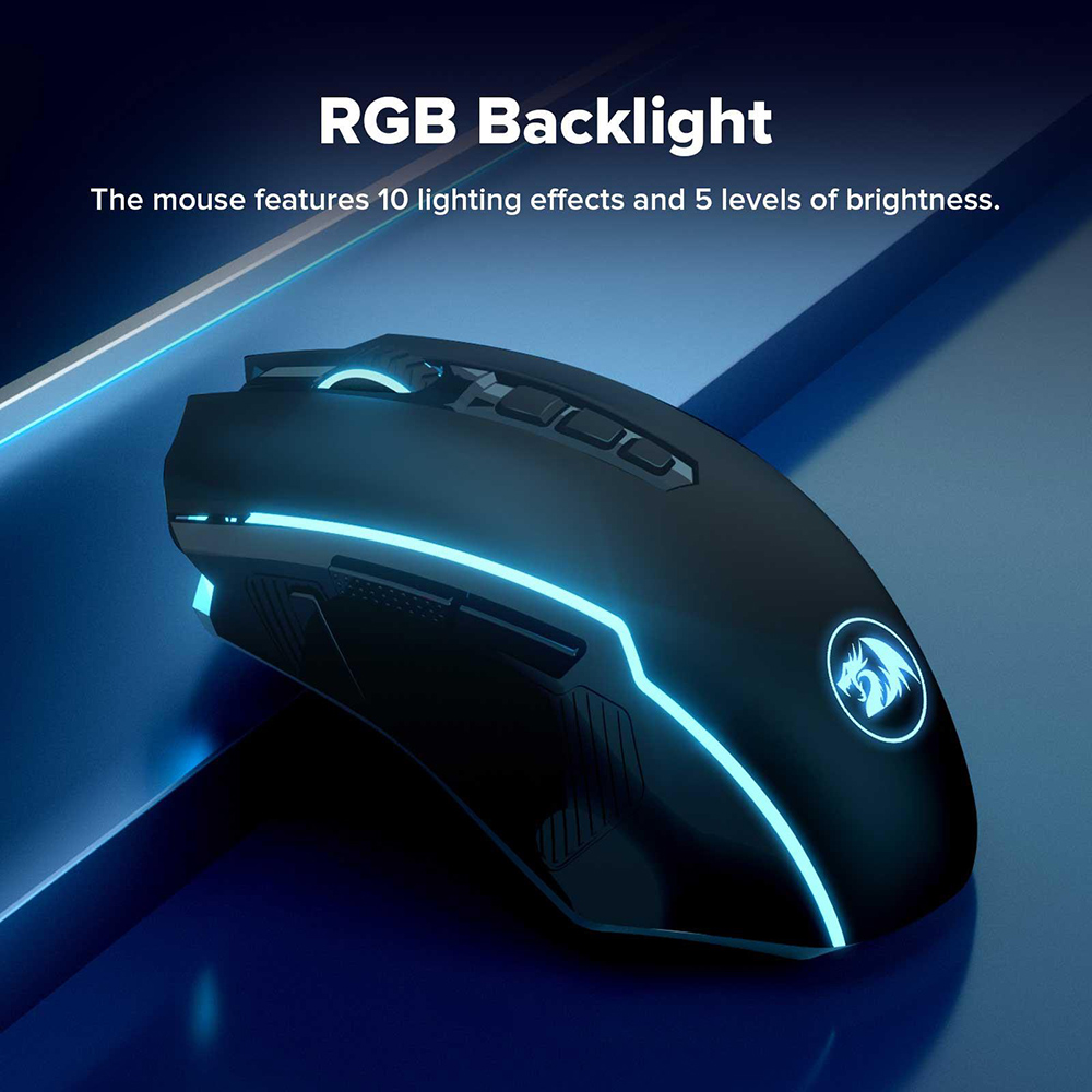 Redragon M910-KS RANGER LITE RGB 2.4G Wireless/Wired Double Modes Gaming Mouse 8000 DPI with Rapid Fire Buttons - Black