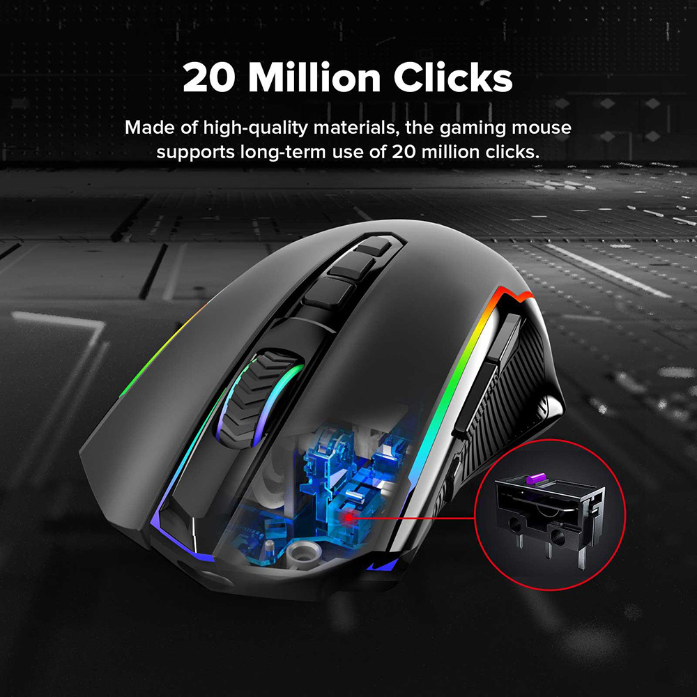 Redragon M910-KS RANGER LITE RGB 2.4G Wireless/Wired Double Modes Gaming Mouse 8000 DPI with Rapid Fire Buttons - Black