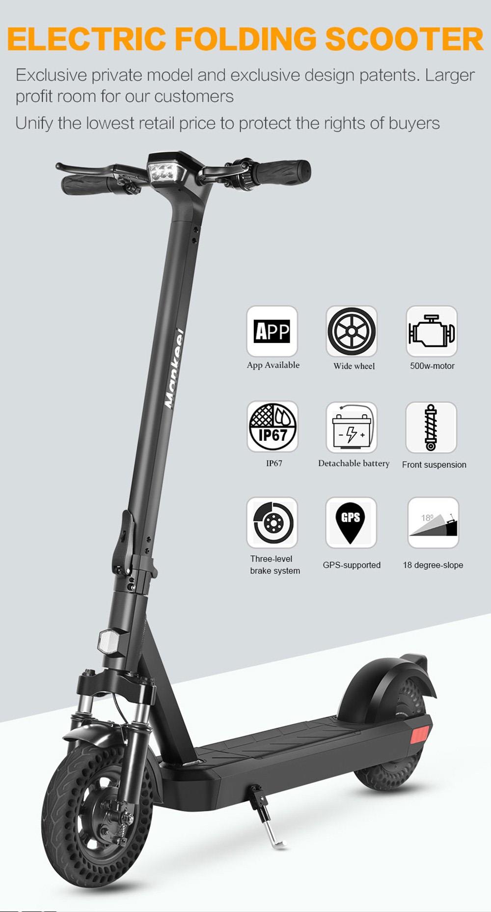 Mankeel Pioneer Electric Scooter 10 Inch Tires 500W Motor 25Km/h Max Speed 48V 10Ah IP68 Removable Battery 35-40km Range 120kg Max Load Double Drum Brakes 26 Mankeel Pioneer Electric Scooter 10'' Tires 10Ah Battery 35-40km Range 120kg Max Load