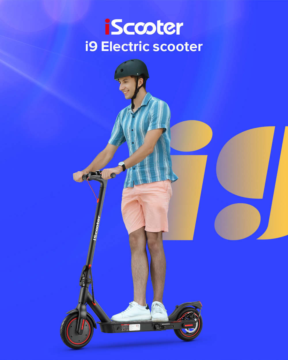 iScooter i9 Folding Electric Scooter 8.5 Inch Pneumatic Tire 350W Motor 7.5Ah Battery 30km/h Max Speed APP Control Black