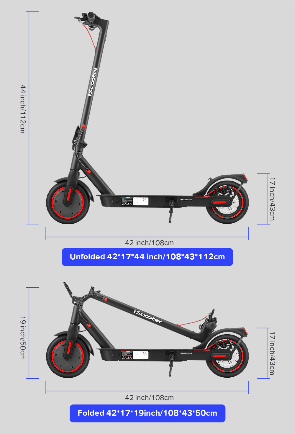 iScooter i9 Folding Electric Scooter 8.5 Inch Pneumatic Tire 350W Motor 7.5Ah Battery 30km/h Max Speed APP Control Black