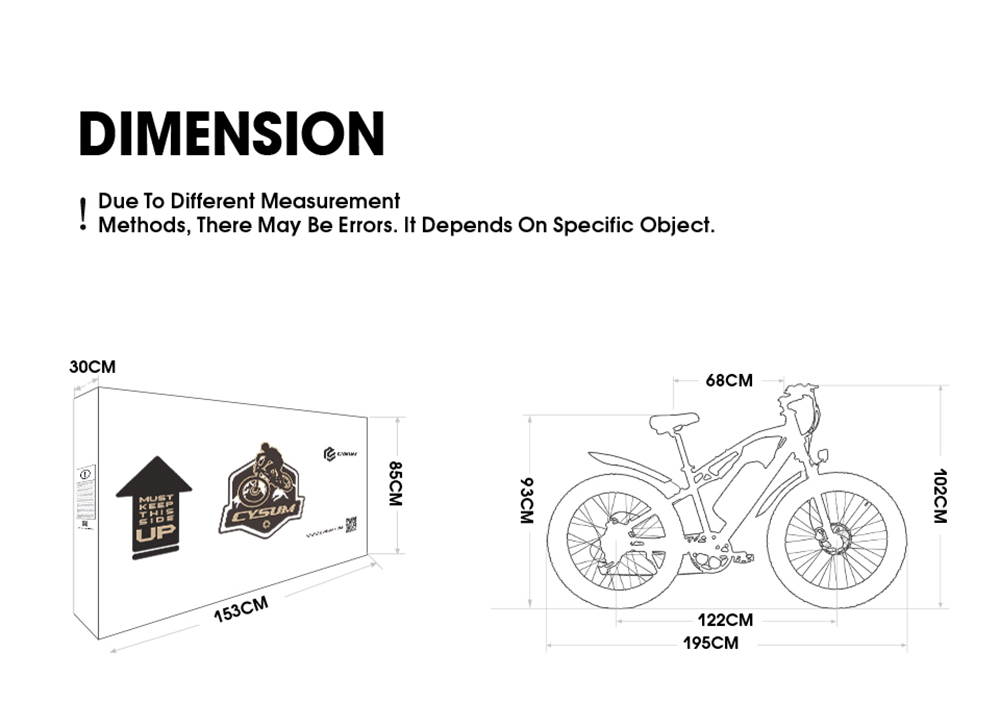 CYSUM M900 Fat Tire Electric Bike 48V 1000W Brushless Gear Motor 17Ah Removable Battery for 50-70 Range - Pure-Black