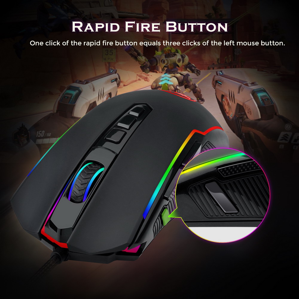 Redragon M910-K RGB Wired Gaming Mouse 8000 DPI 9 Buttons Programmable with Rapid-Fire Button - Black