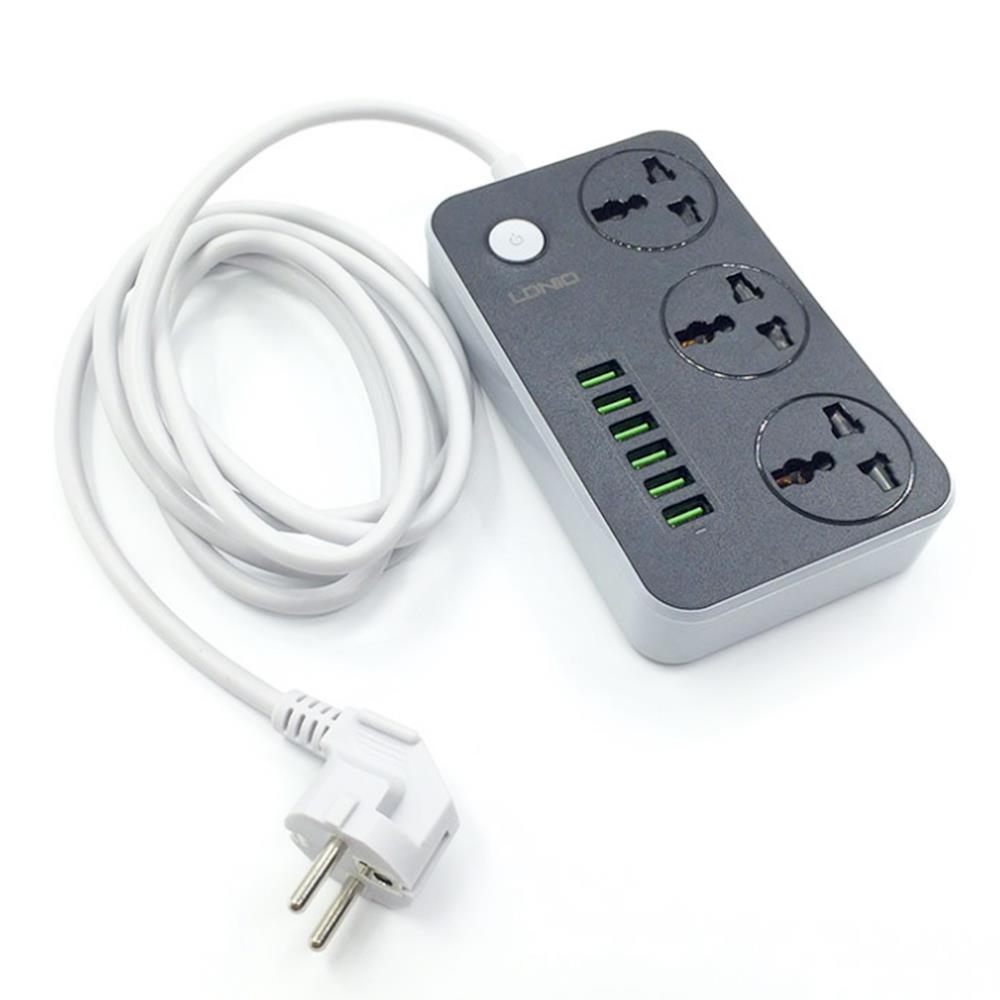 LDNIO SC3604 Power Strip Socket with 2-pin EU Plug, 6 USB Charging Ports Wiring Board, 3 Power Socket Ports