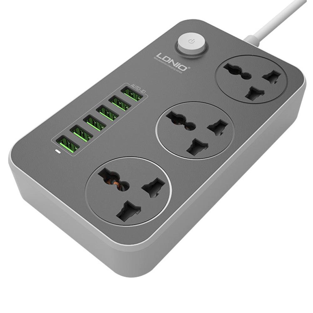 LDNIO SC3604 Power Strip Socket with 3-pin UK Plug and Fuse, 6 USB Charging Ports Wiring Board, 3 Power Socket Ports