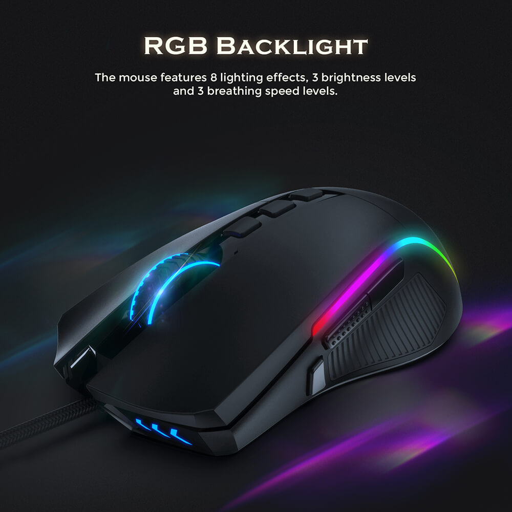 Redragon M721 PRO Lonewolf 2 Wired Gaming Mouse, 16000DPI, 8 Buttons Programmable - Black