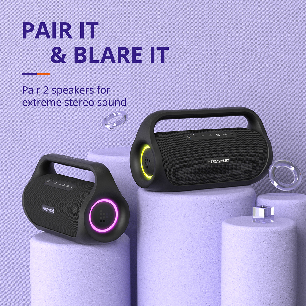 Tronsmart Bang Mini 50W 便携式派对扬声器，SoundPulse 音频，蓝牙 5.3，15 小时播放时间，NFC，IPX6 防水