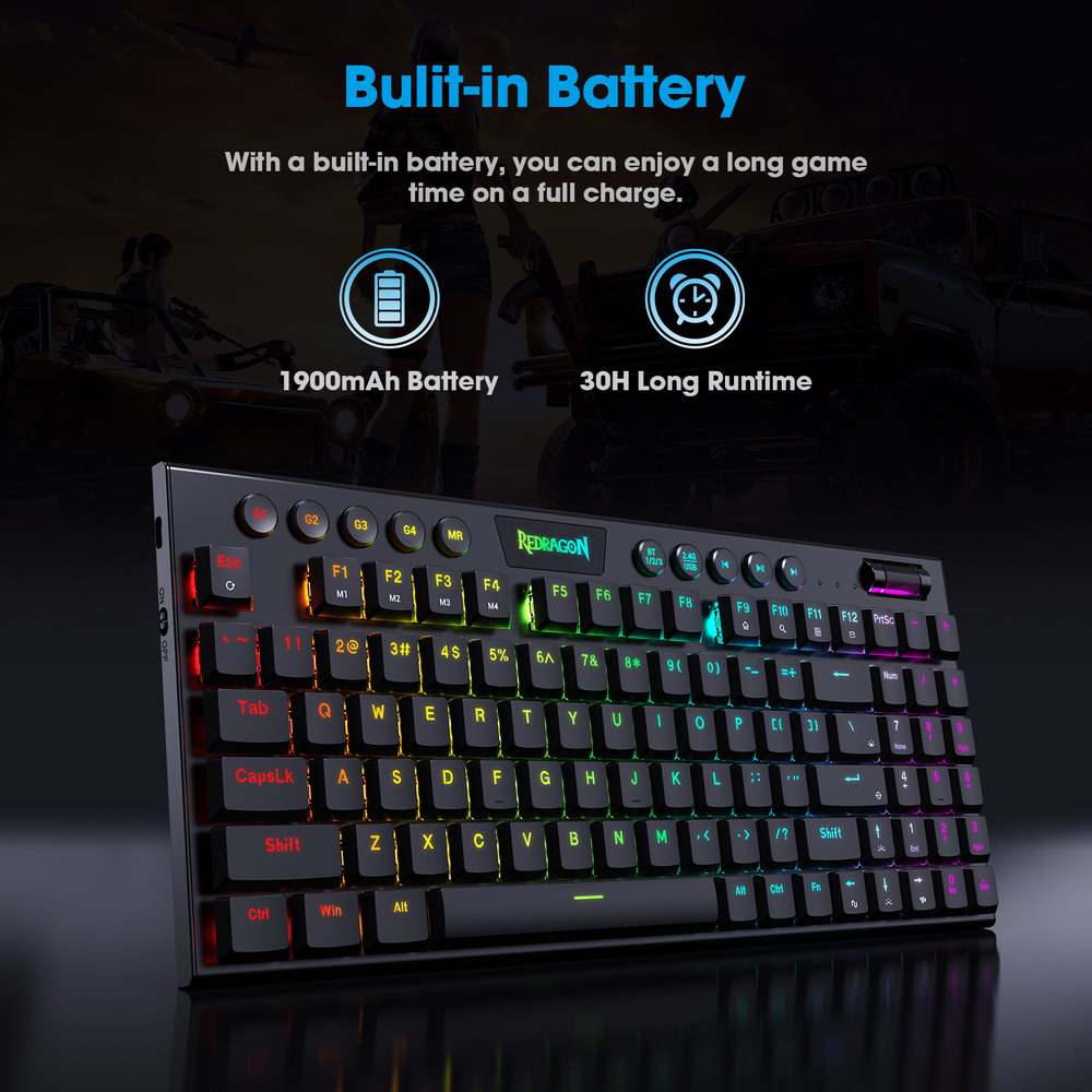 Redragon K625P-KBS Yi pro Wireless Bluetooth Tri-Mode RGB Mechanical Keyboard Ultra-Thin Low Profile Blue Switch-Black