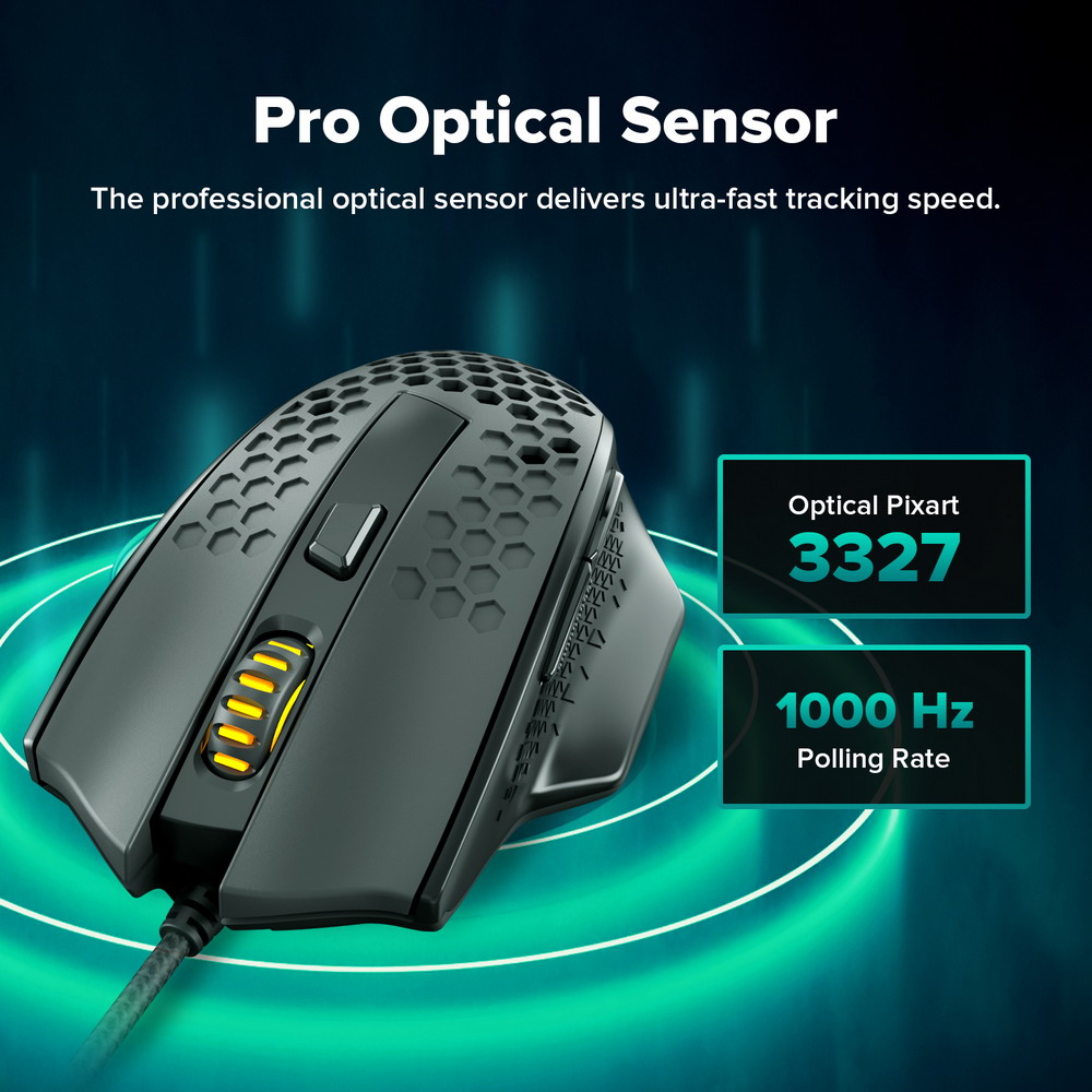 Redragon M722 Bomber Ultra-Lightweight Wired Gaming Mouse 12400DPI 7 Buttons Programmable - Black