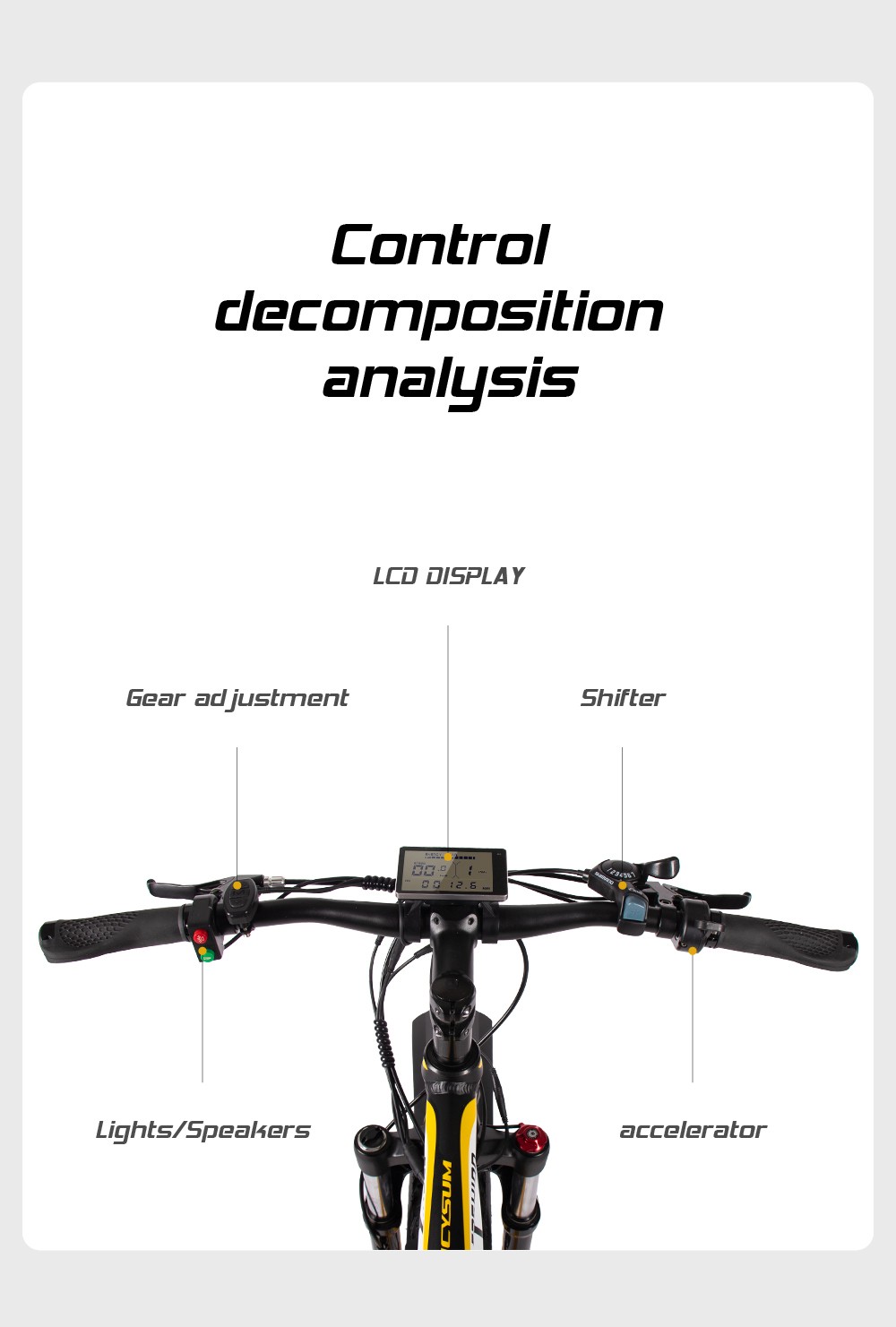 CYSUM M980 Fat Tire Electric Bike 48V 1000W Brushless Motor 17Ah Removable Battery For 50-70 Range - Black-Yellow 19 CYSUM M980 Fat Tire Electric Bike 48V 1000W Brushless Motor 17Ah Removable Battery for 50-70 Range - Black-Yellow