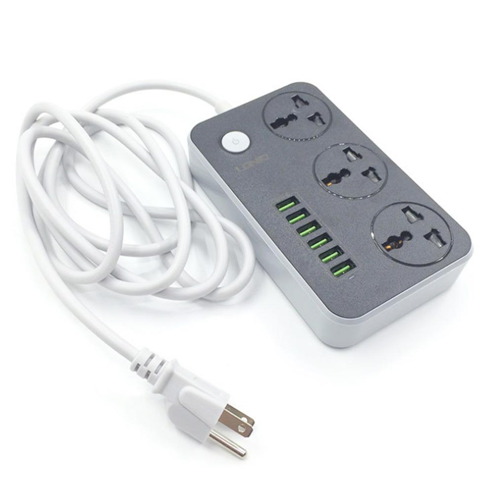 LDNIO SC3604 Power Strip Socket with 3-pin US Plug, 6 USB Charging Ports Wiring Board, 3 Power Socket Ports
