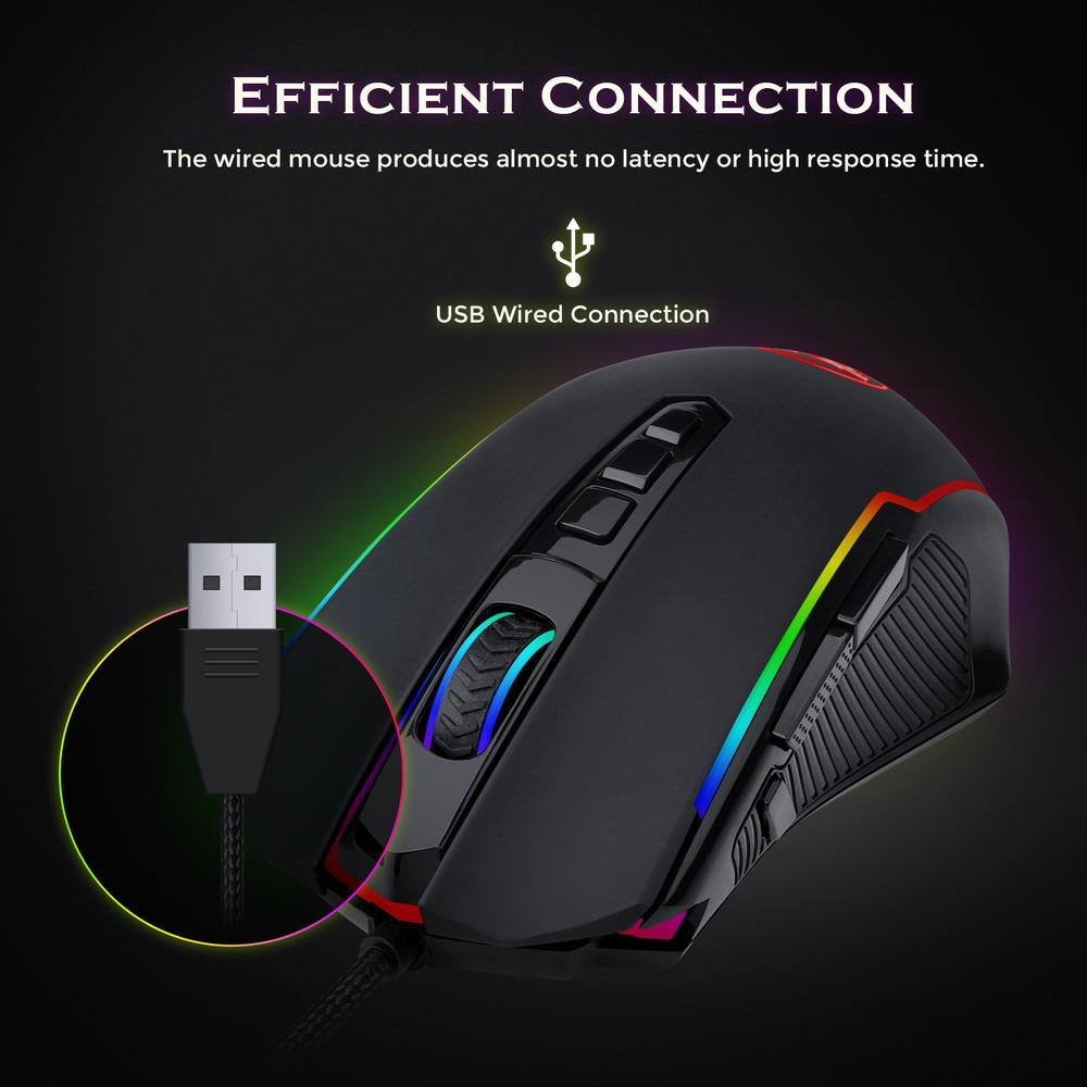 Redragon M910-K RGB Wired Gaming Mouse 8000 DPI 9 Buttons Programmable with Rapid-Fire Button - Black