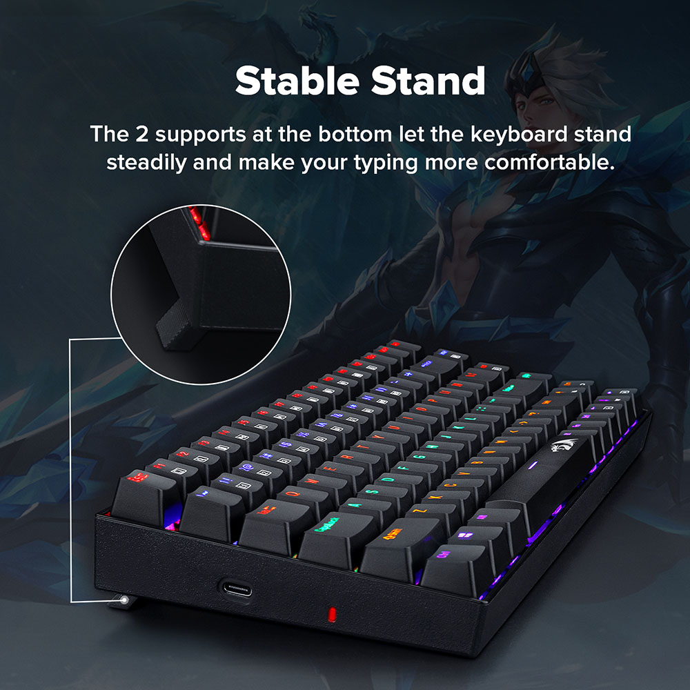 Redragon K629-KB 75% Rainbow LED Backlight Mechanical Gaming keyboard 84 key Blue Switch-Black