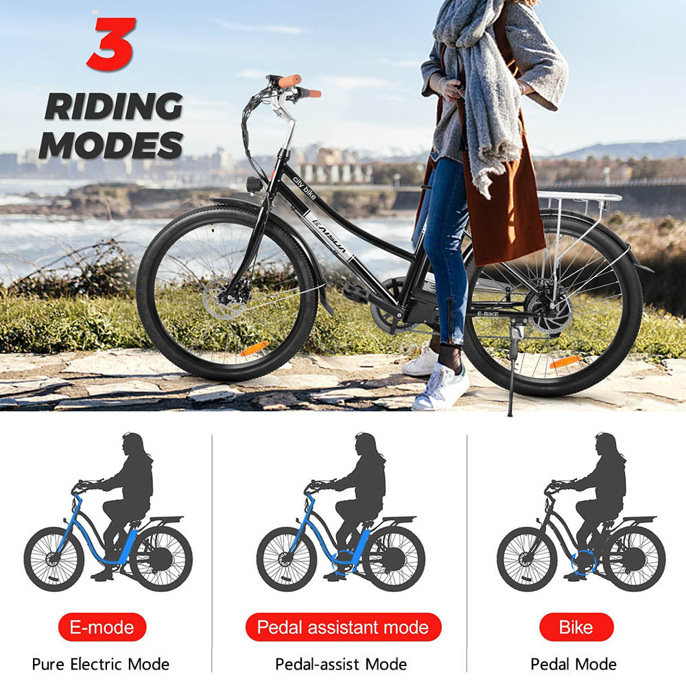 KAISDA K6 Pro Electric City Bike 26 Inch 36V 12.4Ah 350W Motor 32Km/h Max Speed Shimano 7-Speed E-bike IP54 Waterproof LED Light - Black