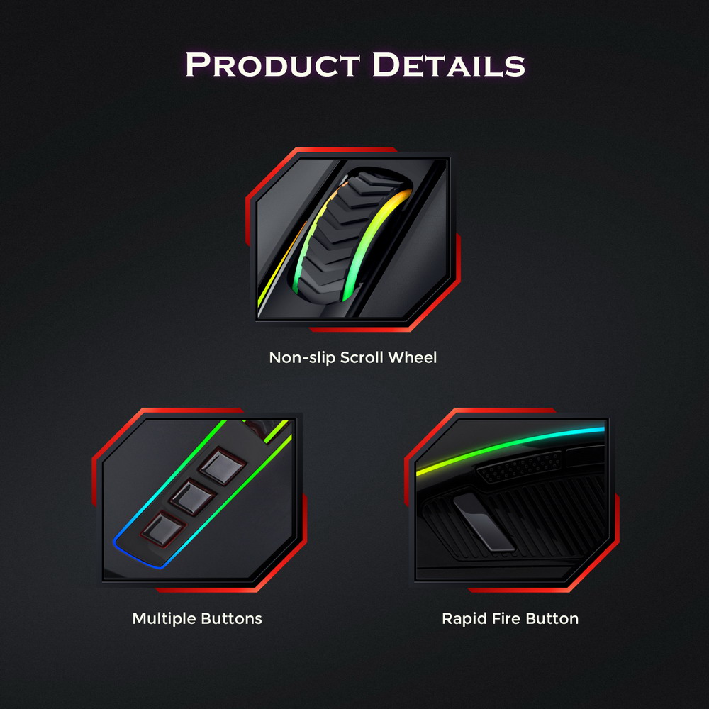 Redragon M910-K RGB Wired Gaming Mouse 8000 DPI 9 Buttons Programmable with Rapid-Fire Button - Black