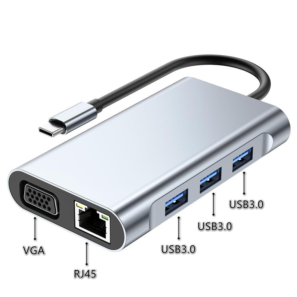 Type-C Hub 7 in 1 USB C to 4K HDMI+1000M RJ45+PD 100W Charge+USB 3.0*3+VGA Dock for MacBook, Windows, Laptop