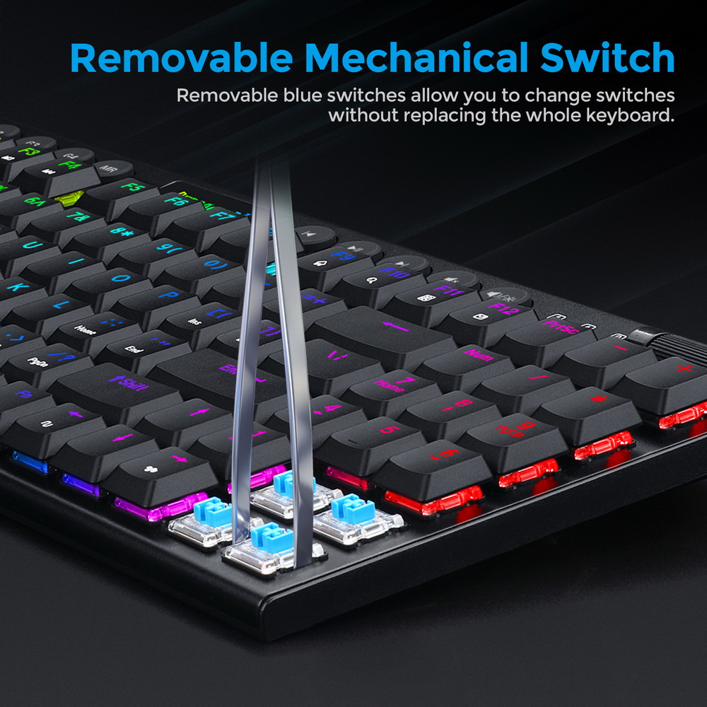 Redragon K625P-KB Yi Wired RGB Backlit Mechanical Keyboard, Ultra-Thin Low Profile 94 Keys Red Switch - Black