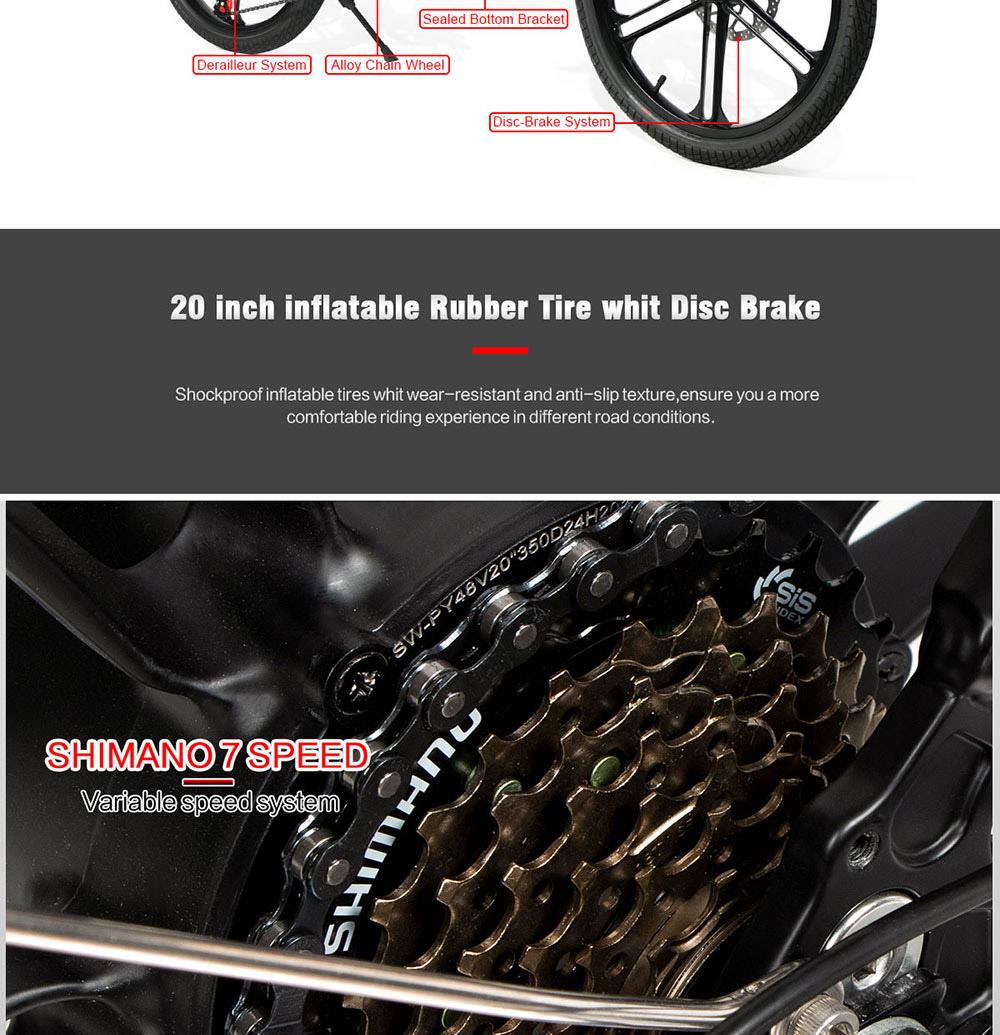 SAMEBIKE 20LVXD30-II Folding Electric Moped Bike 20'' Tire 48V 350W Motor 10Ah Battery 30km/h Max Speed - Black