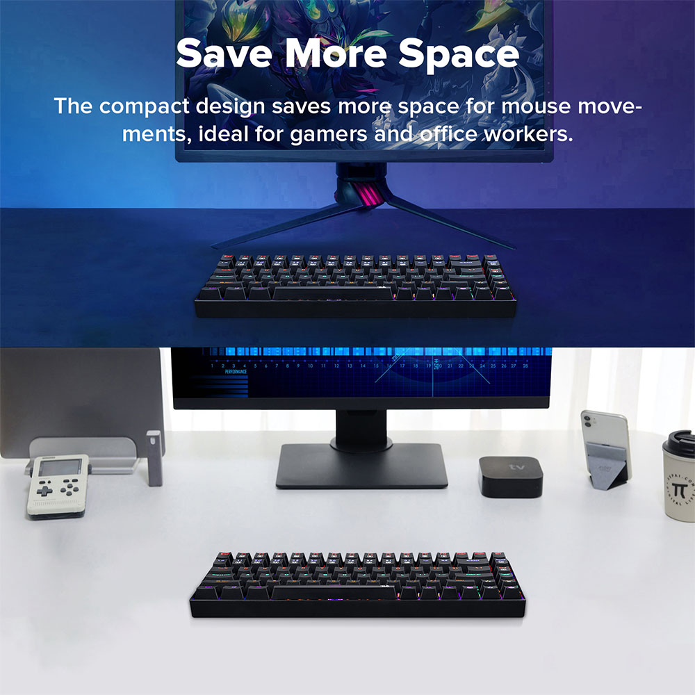 Redragon K629-KB 75% Rainbow LED Backlight Mechanical Gaming keyboard 84 key Blue Switch-Black