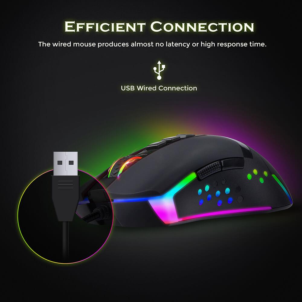 Redragon M712-RGB Octopus Wired Gaming Mouse, 10000DPI, 8 Buttons Programmable - Black
