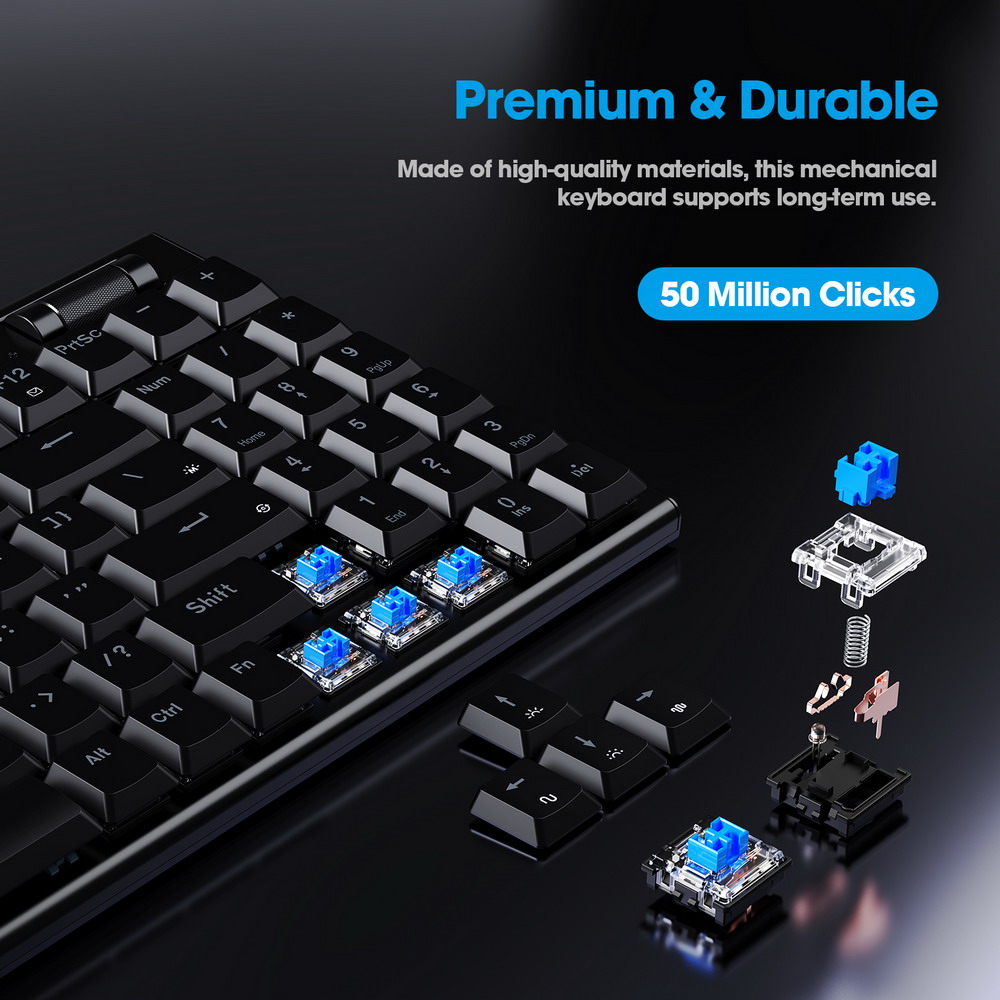 Redragon K625P-KBS Yi pro Wireless Bluetooth Tri-Mode RGB Mechanical Keyboard Ultra-Thin Low Profile Blue Switch-Black