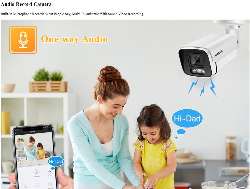 ASECAM 4K 8MP IP Camera, Focus 6mm, POE H.265 Onvif Metal Bullet CCTV Home Color Night Vision Security Camera