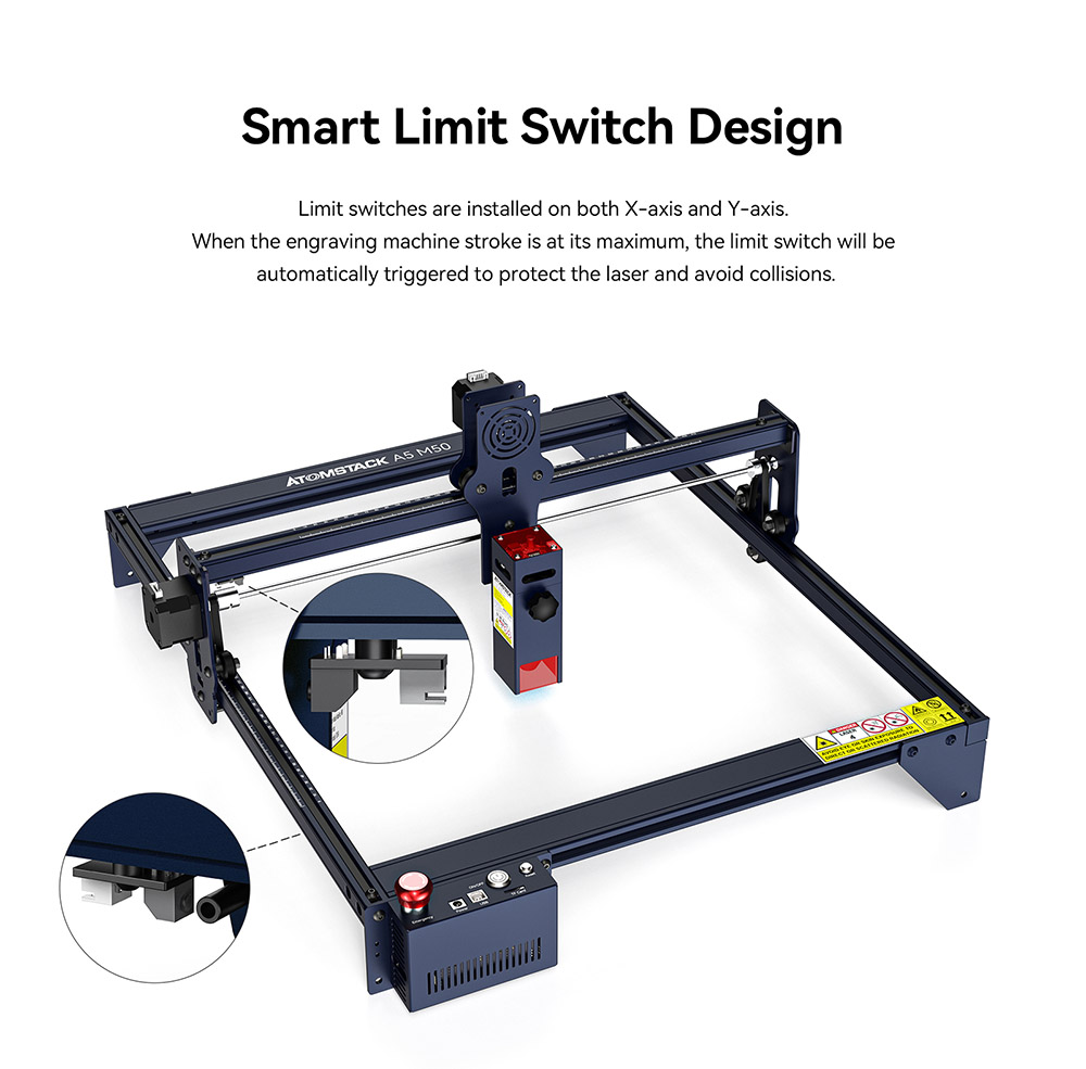 Atomstack A5 M50 Laser Cutter and Engraver, 40W Electric Power, 5-5.5W Optical Power, Quadruple Lens Double Compression Spot, Offline Engraving, 410*400mm