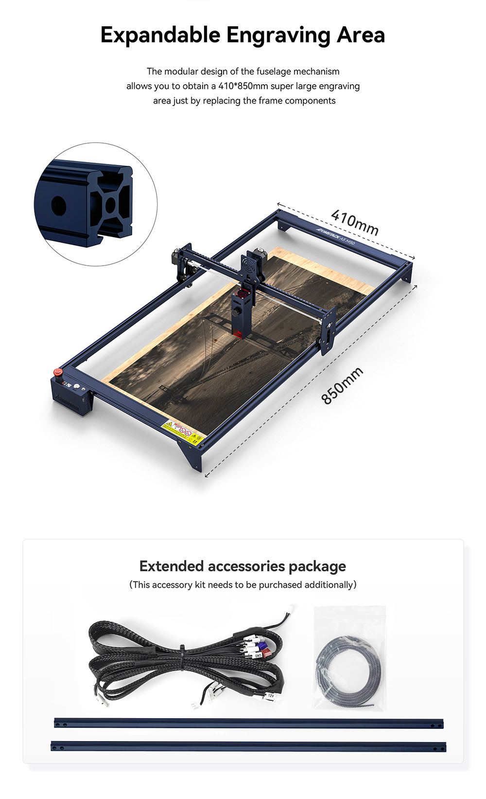 Atomstack A5 M50 Laser Cutter and Engraver, 40W Electric Power, 5-5.5W Optical Power, Quadruple Lens Double Compression Spot, Offline Engraving, 410*400mm